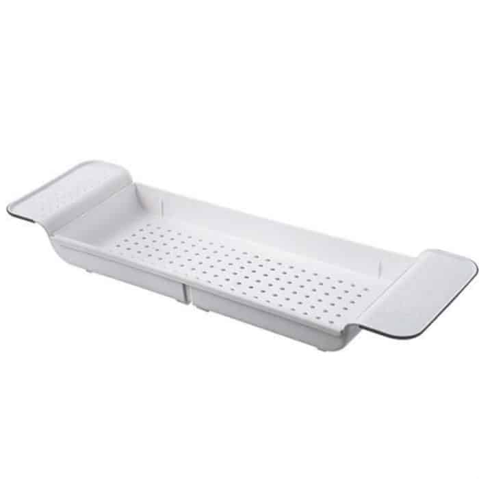 Ausziehbarer Abfluss-Badewannenständer, Badezimmer-Kunststoff-Badewannenständer, Badewannen-/Duschregal – Bild 2