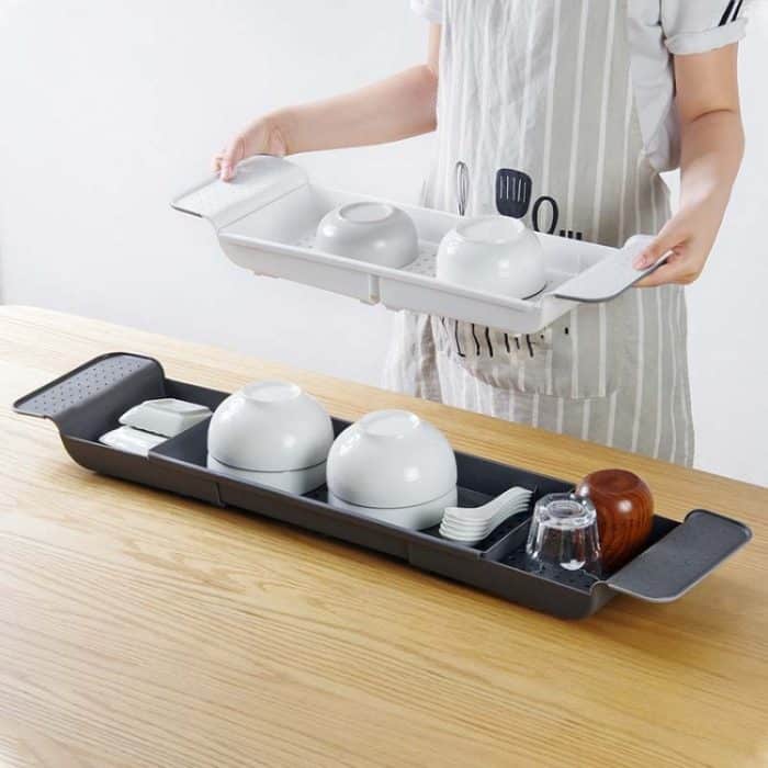 Ausziehbarer Abfluss-Badewannenständer, Badezimmer-Kunststoff-Badewannenständer, Badewannen-/Duschregal – Bild 5