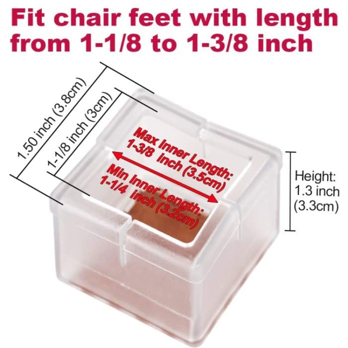 2 Stück quadratische Stuhlbeinkappen PVC-Fußschutzpolster Möbeltischhussen, 30-35mm, 42-48mm, 49-55mm, 37-42mm, 56-62mm – Bild 2