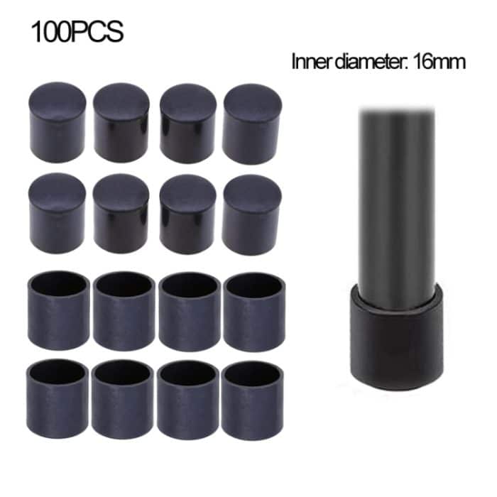 TBD047793301.jpg 100 Stück Stuhlfüße aus Kunststoff, schwarz, rutschfeste Möbelbeine, Tischsockelkappe, Bodenschutzabdeckung, 16mm, 19mm, 22mm, 25mm – Bild 1