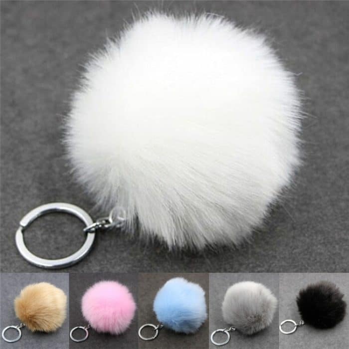 Einfache Schlüsselanhänger Pelzball Pom Pom Schlüsselanhänger Pom Pom Künstliches Kaninchenfell Tier Schlüsselanhänger für Frau Auto Tasche Schlüsselanhänger – Bild 4