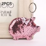 2PCS Nette Chaveiro Schwein Schlüsselbund Glitter Pompom Pailletten Schlüssel Kette Geschenke für Frauen Llaveros Mujer Auto Tasche Zubehör Schlüssel ring, Pig Shape (Pink), Pig Shape(Magenta), Pig Shape(Colorful), Pig Shape(blue)