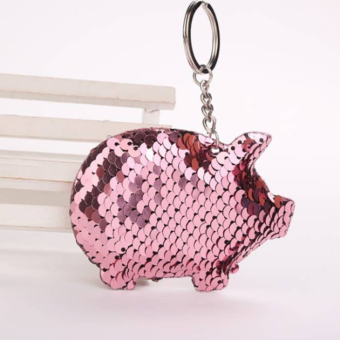 2PCS Nette Chaveiro Schwein Schlüsselbund Glitter Pompom Pailletten Schlüssel Kette Geschenke für Frauen Llaveros Mujer Auto Tasche Zubehör Schlüssel ring, Pig Shape (Pink), Pig Shape(Magenta), Pig Shape(Colorful), Pig Shape(blue) – Bild 2