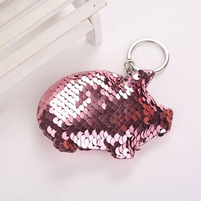 2PCS Nette Chaveiro Schwein Schlüsselbund Glitter Pompom Pailletten Schlüssel Kette Geschenke für Frauen Llaveros Mujer Auto Tasche Zubehör Schlüssel ring, Pig Shape (Pink), Pig Shape(Magenta), Pig Shape(Colorful), Pig Shape(blue) – Bild 3