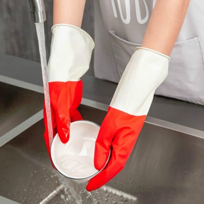 10 PCS Haushalt zweifarbige Waschhandschuhe Hausarbeit Reinigung Wäsche Geschirrspülen Latexhandschuhe, S, M, L, XL – Bild 1