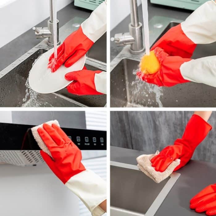 10 PCS Haushalt zweifarbige Waschhandschuhe Hausarbeit Reinigung Wäsche Geschirrspülen Latexhandschuhe, S, M, L, XL – Bild 9