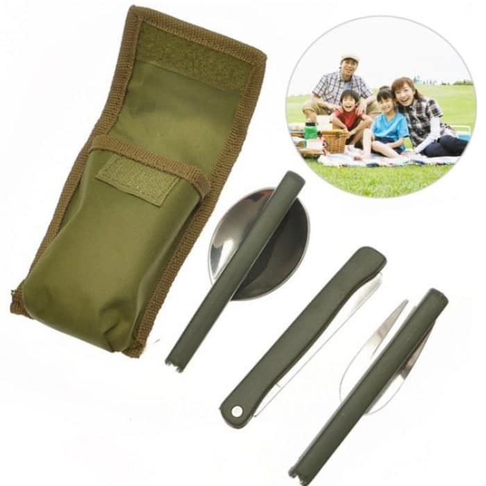 Tragbares Mini-Geschirr-Set, Outdoor-Werkzeug, faltbares Besteck-Set mit Löffel, Gabel, Messern für Camping, Picknick, Edelstahl – Bild 2