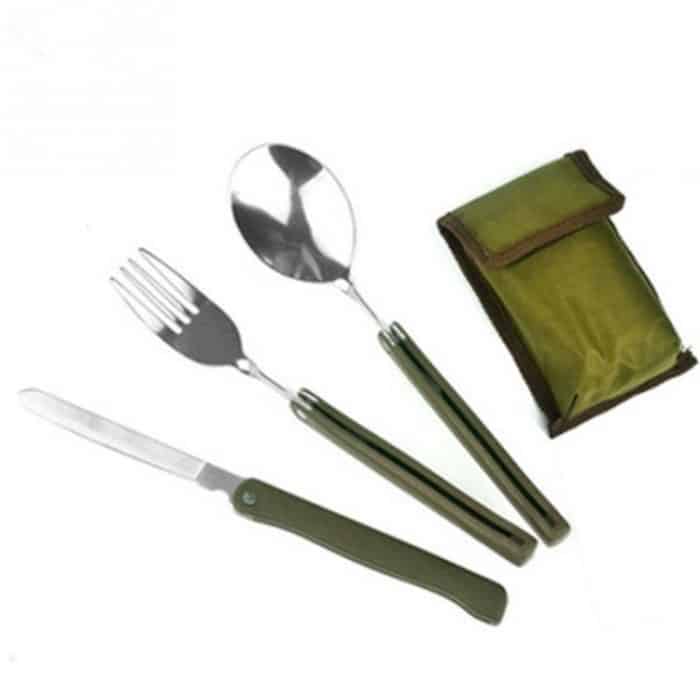 Tragbares Mini-Geschirr-Set, Outdoor-Werkzeug, faltbares Besteck-Set mit Löffel, Gabel, Messern für Camping, Picknick, Edelstahl – Bild 3