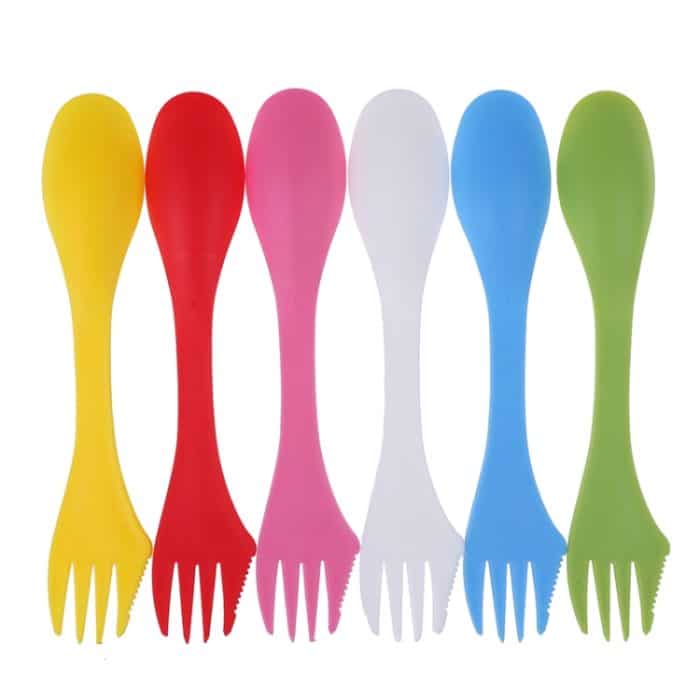 TBD0506741.jpg 2 Set 3 In 1 Outdoor Camp Geschirr Hitzebeständiges Löffel Gabelmesser Camping Wanderutensilien (6 Stück = 1 Set) – Bild 1