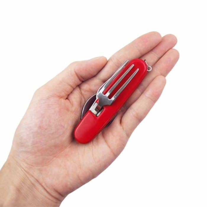 Outdoor Geschirr Edelstahl Löffel / Gabel / Messer / Flaschenöffner 4 in 1 Multifunktionales Klappbesteck-Set – Bild 4