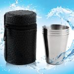 4 in 1 Outdoor Mini Edelstahl Tasse Wandern Camping Reise Tragbare Trinkwasser Tasse Set Leder Tasse, 30ML