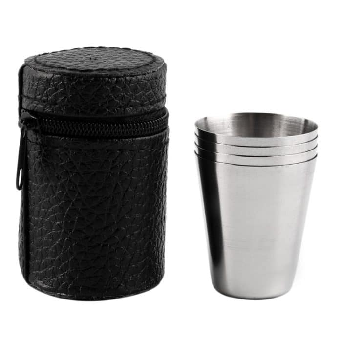 4 in 1 Outdoor Mini Edelstahl Tasse Wandern Camping Reise Tragbare Trinkwasser Tasse Set Leder Tasse, 30ML – Bild 2