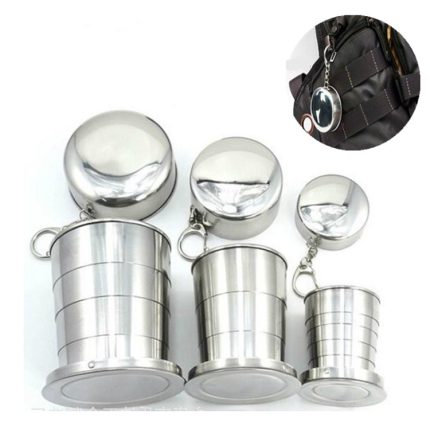 Edelstahl Camping Faltbecher Reisen Outdoor Camping Wandern Becher Tragbare faltbare Tasse, S 60ML, M 150ML, L 250ML