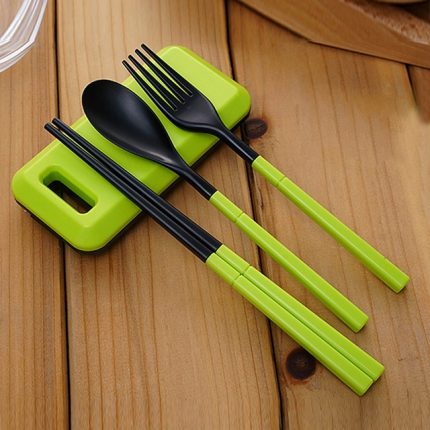 3-in-1-ABS-Klappgeschirr, Besteck, Gabel, Stäbchen-Set mit Aufbewahrungsbox, Outdoor-Camping, Wandern, Reisen, Geschirr-Set