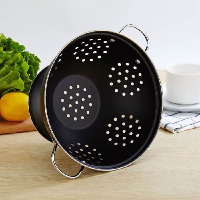 Rundes Obstteller-Tablett aus Edelstahl mit zwei Ohren – Bild 3