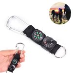 3 in 1 Camping Klettern Wandern Mini Carabiner mit Schlüsselbund Kompass Thermometer Kleiderbügel Schlüsselring Schwarz