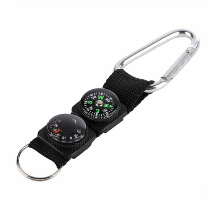 3 in 1 Camping Klettern Wandern Mini Carabiner mit Schlüsselbund Kompass Thermometer Kleiderbügel Schlüsselring Schwarz – Bild 2