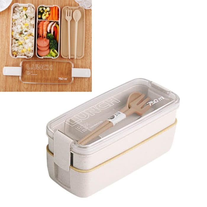 750 ml gesundes Material Weizenstroh 2-lagige Lunchbox Geschirr Lebensmittelaufbewahrung Bento-Behälter Mikrowellen-Lunchbox – Bild 1