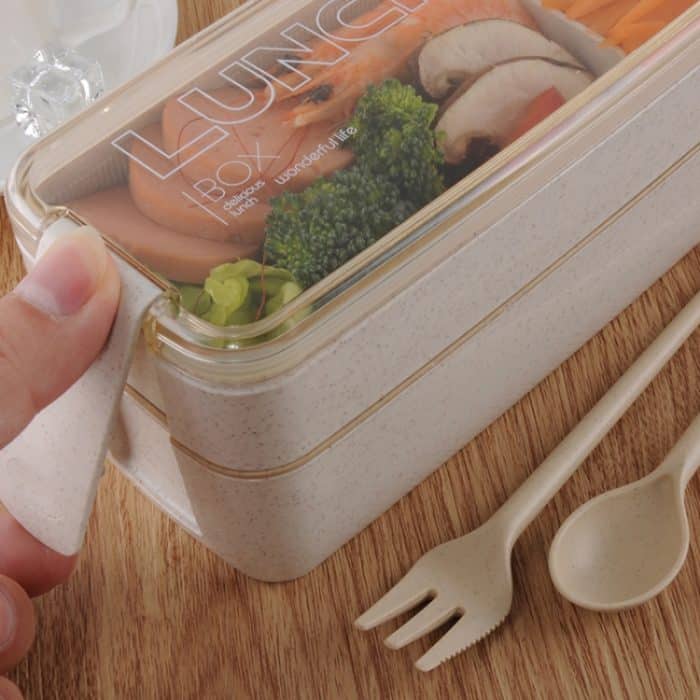 750 ml gesundes Material Weizenstroh 2-lagige Lunchbox Geschirr Lebensmittelaufbewahrung Bento-Behälter Mikrowellen-Lunchbox – Bild 6