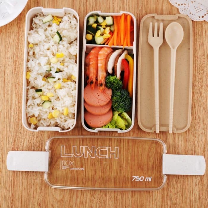 750 ml gesundes Material Weizenstroh 2-lagige Lunchbox Geschirr Lebensmittelaufbewahrung Bento-Behälter Mikrowellen-Lunchbox – Bild 7