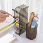 2 Stück Multifunktions-Stifthalter mit 4 Gittern für den Schreibtisch, Büro, Schule, Aufbewahrungskoffer, durchsichtige Kunststoffbox, Schreibtisch-Stift-Organizer – Bild 6