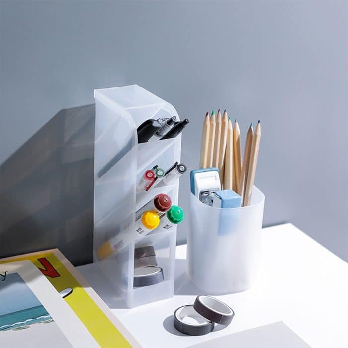 2 Stück Multifunktions-Stifthalter mit 4 Gittern für den Schreibtisch, Büro, Schule, Aufbewahrungskoffer, durchsichtige Kunststoffbox, Schreibtisch-Stift-Organizer – Bild 7