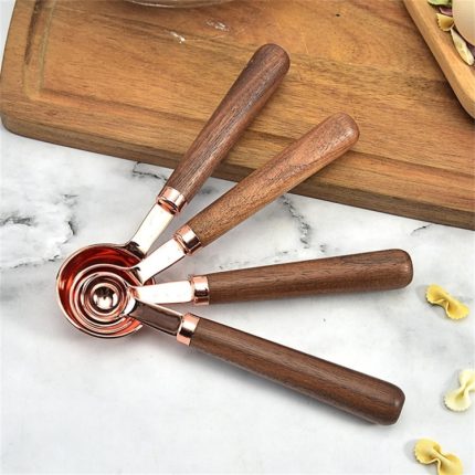 Walnussgriff, verkupfertes Küchen-Backwerkzeug, Barkeeper-Skala, Mess-Set, 4 PCS / Set Measuring Spoon, 4 PCS / Set Measuring Cup