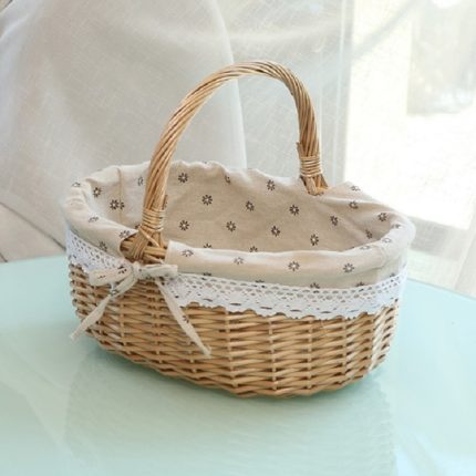 Handgewebter Picknickkorb, Sackleinen-Rattan-Aufbewahrungskorb, Small, Large