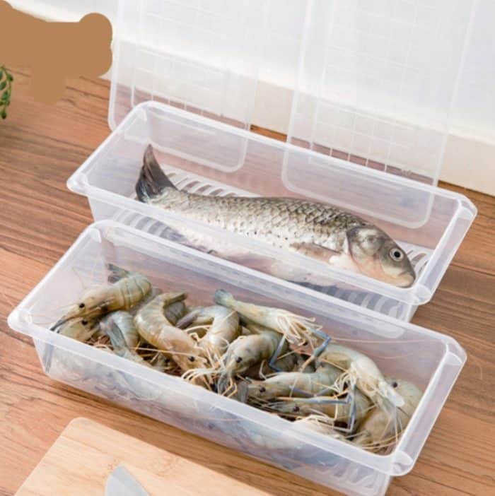 6 PCS Küche Kühlschrank Drainable Frischhaltebox Lebensmittel Kunststoff Versiegelt Gefrierschrank Aufbewahrungsbox Fisch Frische Box, 27x20x5.5cm, 27x11x6cm – Bild 1