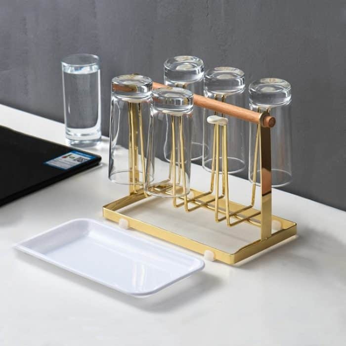 Umgedrehter schmiedeeiserner Becherhalter Wasserbecher-Metallregal mit Tablett – Bild 4