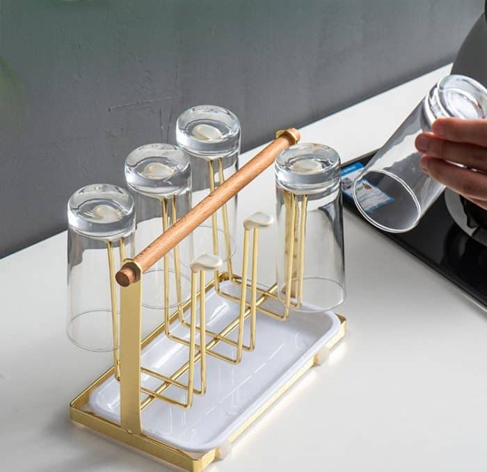 Umgedrehter schmiedeeiserner Becherhalter Wasserbecher-Metallregal mit Tablett – Bild 5