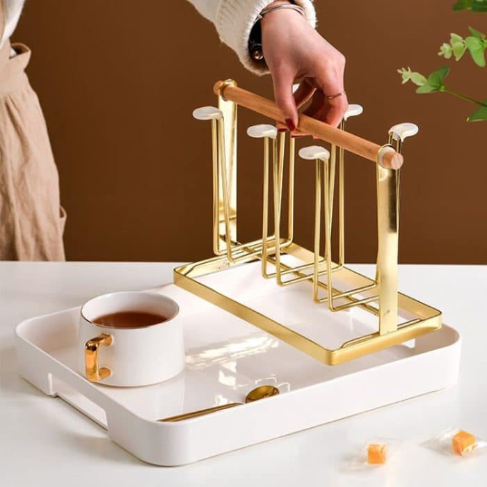 Umgedrehter schmiedeeiserner Becherhalter Wasserbecher-Metallregal mit Tablett – Bild 6