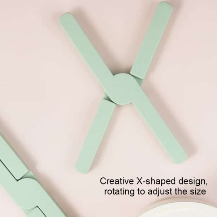 2 PCS verdickte X-förmige Silikon faltbare Topfmatte Küche Wärmeisolierung Mahlzeit Untersetzer Hochtemperatur-Tischmatte, Green, Blue, Orange, Dark Gray – Bild 5