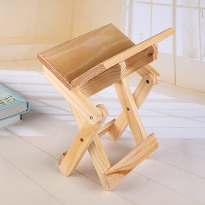 Tragbarer, einfacher Klapphocker aus massivem Kiefernholz, Outdoor-Angelstuhl, Wooden Folding Stool – Bild 2