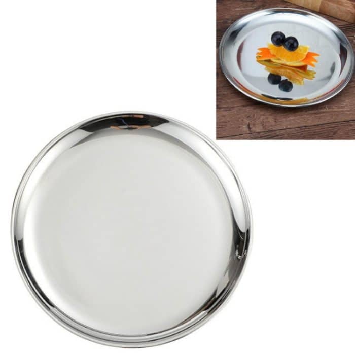 2 PCS Edelstahl verdickte runde Platte Café Tablett Obst Kuchen Platte Knochen Platte Teller flache Platte, 26cm Bright Mirror Silver, 30cm Bright Mirror Silver, 14cm Brushed Matte Gold, 17cm Brushed Matte Gold, 20cm Brushed Matte Gold... – Bild 1