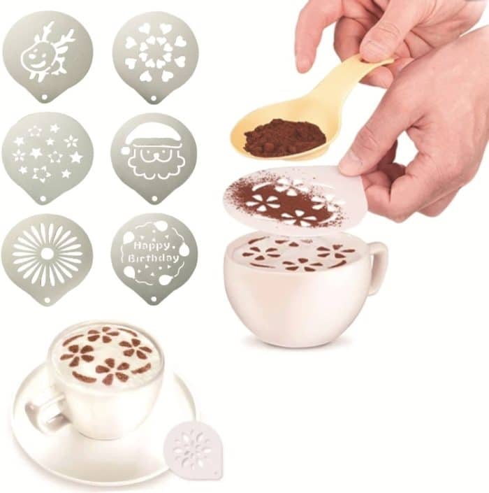 TBD05436615.jpg 6 PCS Edelstahl Girlande Form Phantasie Kaffee Druck Modell Kaffee Milch Schaum Spray Muster Vorlage Zufällige Lieferung – Bild 1