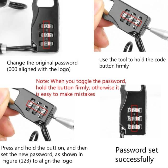 3 PCS Helmschloss Mountainbike Drahtschloss Sicherheitsschloss Fahrrad Motorrad Elektrofahrrad Tragbares Passwort Stahlkabelschloss – Bild 10
