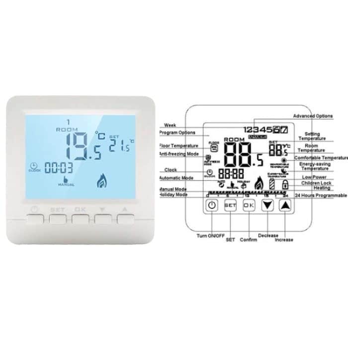 HY02B05-2BW Programmierbarer Temperaturregler für Wandkesselthermostate – Bild 5