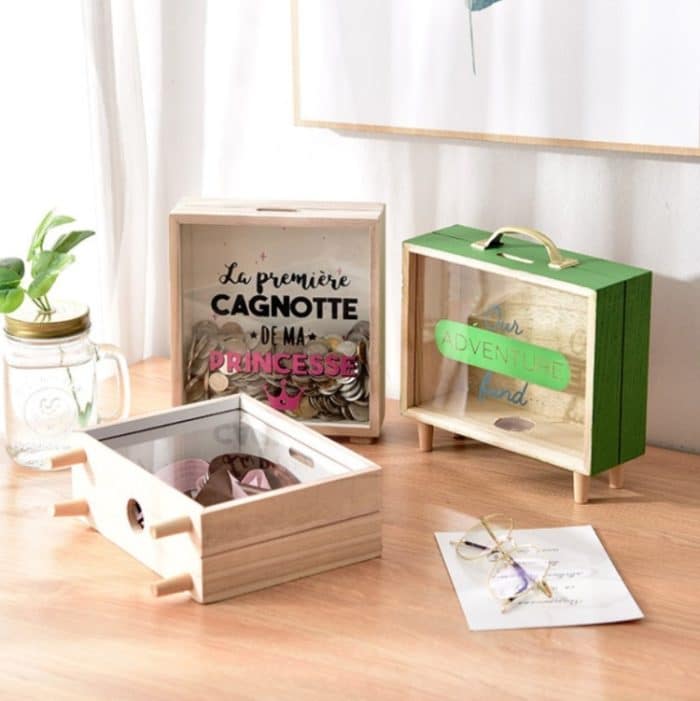 Sparschwein aus Holz mit großem Fassungsvermögen für Kinder, kreatives Desktop-Zubehör – Bild 8