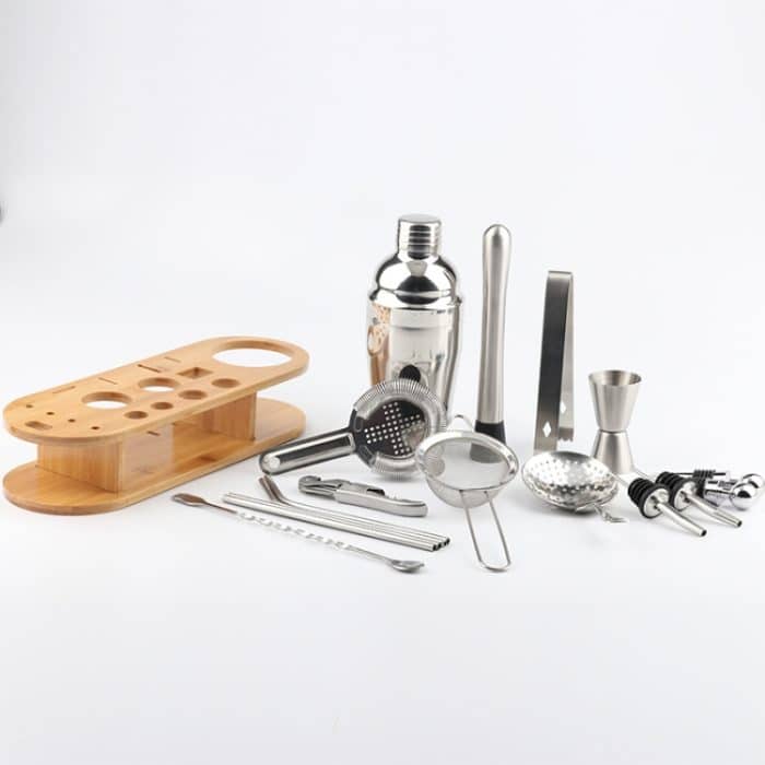 18-in-1 Cocktail-Shaker-Set aus Edelstahl, ovaler Bambusboden, Bar-Werkzeug-Set, 350ml, 550ml, 750ml – Bild 3