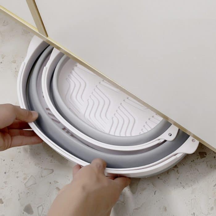 2 Sets doppellagiger faltbarer Abfluss-Waschkorb, Küchen-Aufbewahrungskorb für frisches Obst und Gemüse, Small (Grey), Large (Grey) – Bild 5