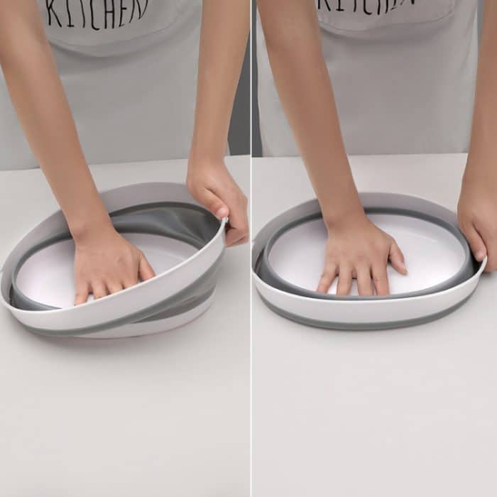 2 Sets doppellagiger faltbarer Abfluss-Waschkorb, Küchen-Aufbewahrungskorb für frisches Obst und Gemüse, Small (Grey), Large (Grey) – Bild 6