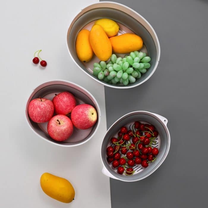 2 Sets doppellagiger faltbarer Abfluss-Waschkorb, Küchen-Aufbewahrungskorb für frisches Obst und Gemüse, Small (Grey), Large (Grey) – Bild 7