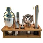 10-in-1 Edelstahl-Shaker-Bambus-Ständer-Set, Schrägmund-Bar, Cocktail-Barkeeper-Werkzeug, 350ml, 550ml, 750ml