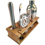 10-in-1 Edelstahl-Shaker-Bambus-Ständer-Set, Schrägmund-Bar, Cocktail-Barkeeper-Werkzeug, 350ml, 550ml, 750ml – Bild 2