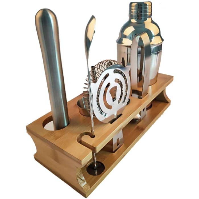 10-in-1 Edelstahl-Shaker-Bambus-Ständer-Set, Schrägmund-Bar, Cocktail-Barkeeper-Werkzeug, 350ml, 550ml, 750ml – Bild 2