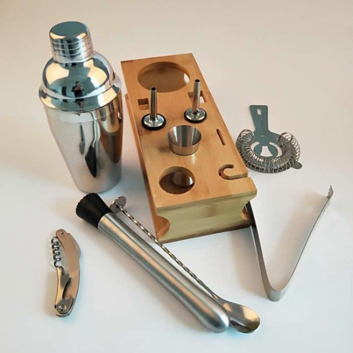 10-in-1 Edelstahl-Shaker-Bambus-Ständer-Set, Schrägmund-Bar, Cocktail-Barkeeper-Werkzeug, 350ml, 550ml, 750ml – Bild 9