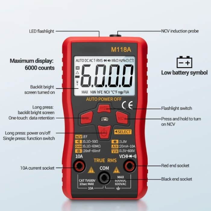 ANENG M118A Hochpräzises Multimeter mit automatischer Reichweite Multifunktionsinstrumentierung für kleine Elektriker Digitales Universalmessgerät – Bild 9