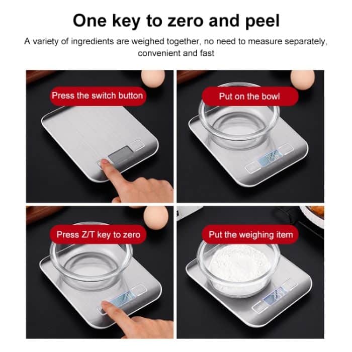 Edelstahl Kleine Lebensmittel Elektronische Waage Küche Tragbare Backen Elektronische Waage, 5kg/1g (Battery Model White), 5kg/1g (Battery Model Black), 10kg/1g (Battery Model White), 5kg/1g (Rechargeable White), 10kg/1g (Rechargeable White)... – Bild 12