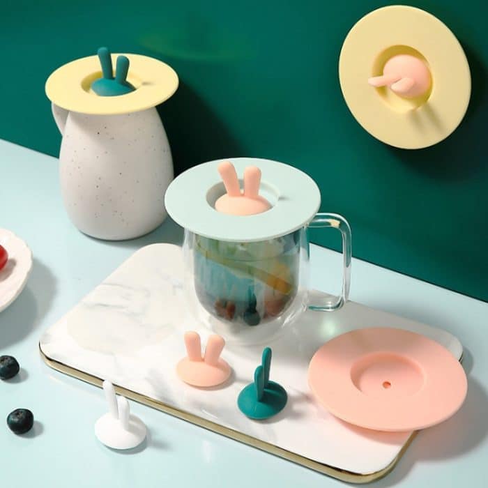 3 Stück lebensmittelechter Silikon-Becherdeckel in Hasenohren-Form, Verschlussdeckel, Cartoon-Becher, staubdicht, auslaufsicherer Deckel – Bild 4